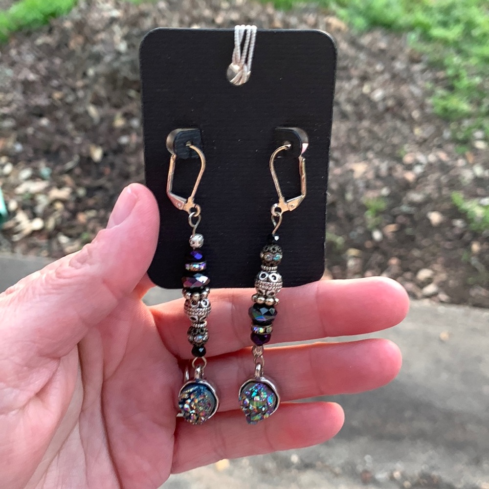 Artist Show Self made geo moon rock earrings